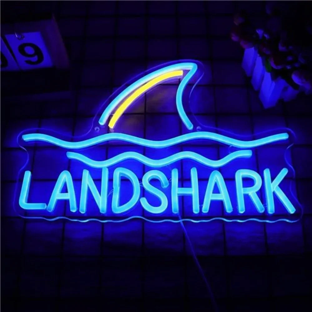 Land Shark Neon Beer Sign LED Shark Neon Lights Lager Neon Signs USB Powered